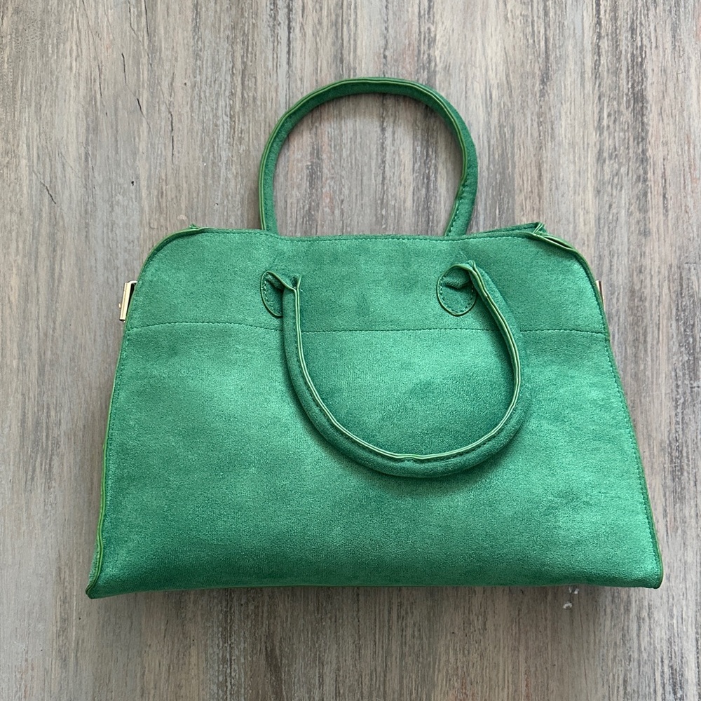 Fashion Green Suede Handbag Side Gold Hardware
